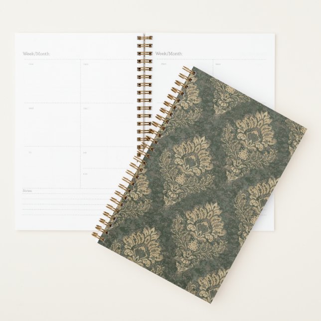 Green and Gold Damask Large Print Planner (Display)