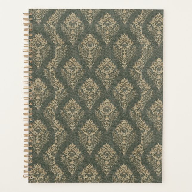 Green and Gold Damask Planner (Front)