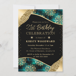 Green and Gold Dharma Pattern 21st Birthday Invitation