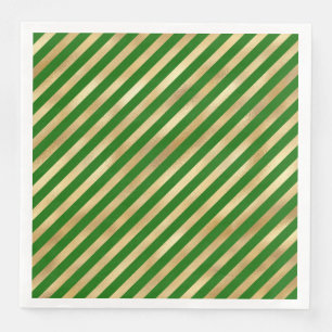 Green and Gold Diagonal Stripes Festive Napkin