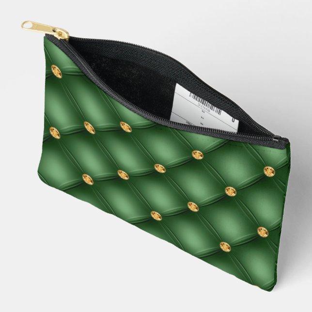 Green and Gold Diamonds Accessory Pouch (Open)