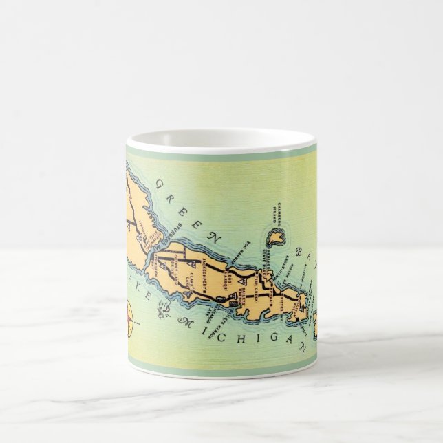 Green and Gold Door County Wisconsin Map  Coffee Mug (Center)