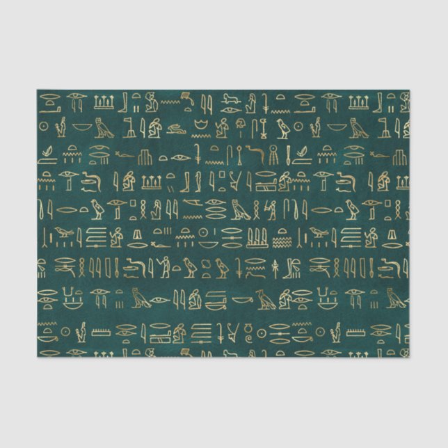 Green and gold  Egyptian hieroglyphs Tissue Paper (Front)