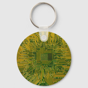 Green and Gold Electronic Computer Circuit Board Key Ring