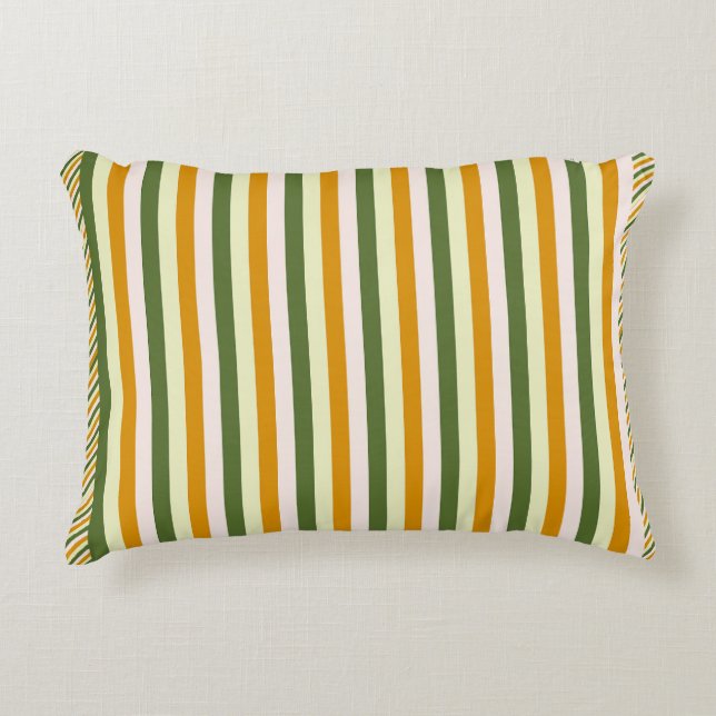 Green and Gold Elegant Stripes Doubled Decorative Cushion (Front)