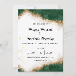 Green and Gold Elegant Wedding Invitation