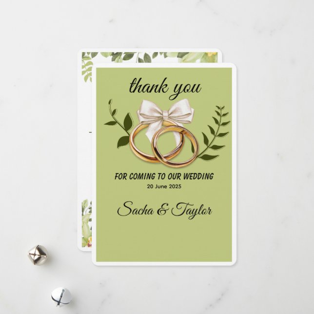 Green and Gold Elegant Wedding Thank You card (Front/Back In Situ)