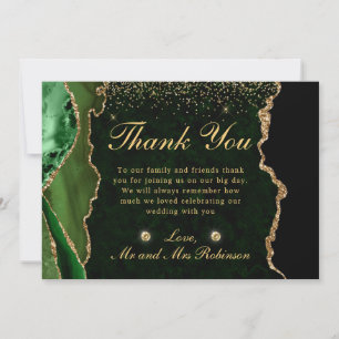 Green and Gold Faux Glitter Agate Wedding Thank You Card
