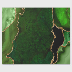 Green and Gold Faux Glitter Agate Wrapping Paper