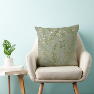 Green and Gold Fern Pattern Cushion
