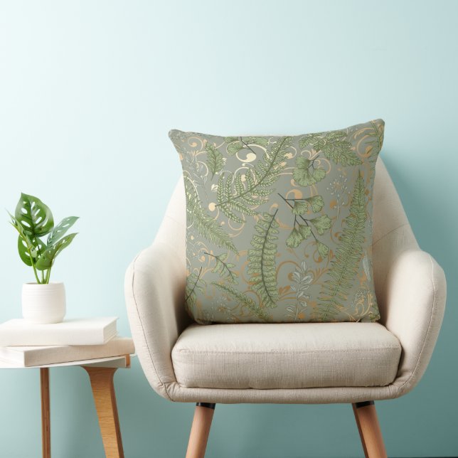 Green and Gold Fern Pattern Cushion (Chair)