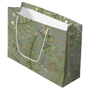 Green and Gold Fern Pattern Large Gift Bag