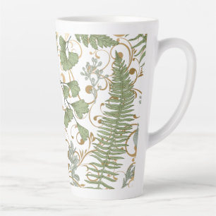 Green and Gold Fern Pattern Latte Mug