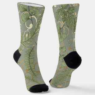 Green and Gold Fern Pattern Socks