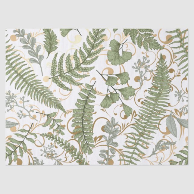 Green and Gold Fern Pattern Tissue Paper (Front)