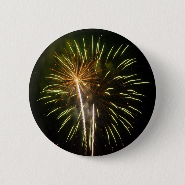 Green and Gold Fireworks Holiday Celebration 6 Cm Round Badge (Front)