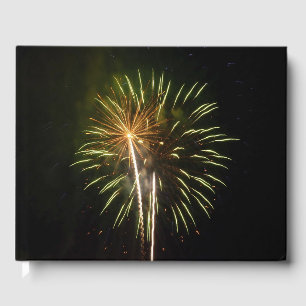 Green and Gold Fireworks Holiday Celebration Guest Book
