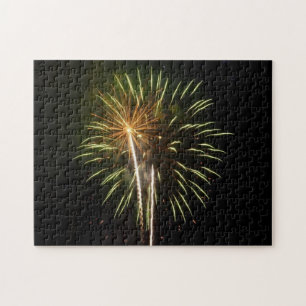 Green and Gold Fireworks Holiday Celebration Jigsaw Puzzle