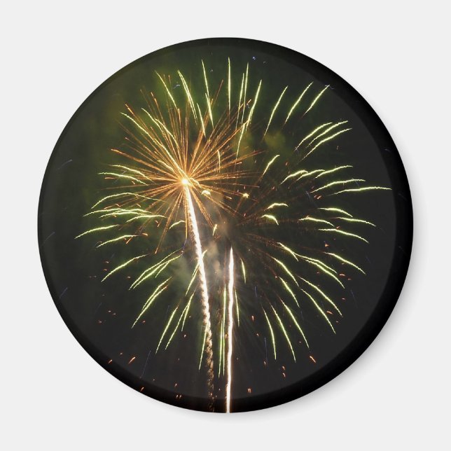 Green and Gold Fireworks Holiday Celebration Magnet (Front)