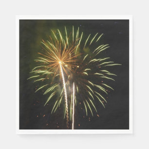 Green and Gold Fireworks Holiday Celebration Napkin