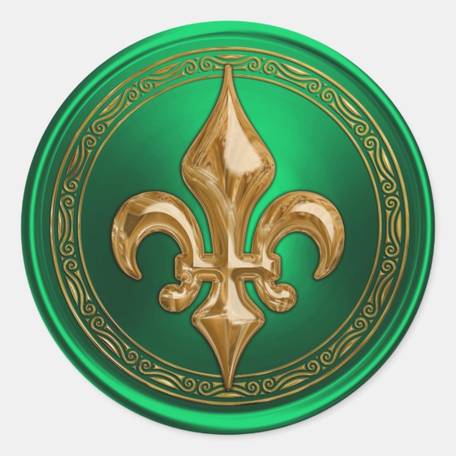 Green and Gold Fleur de Lis Envelope Seal (Front)