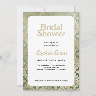 Green and Gold Floral Border Bridal Shower Invitation