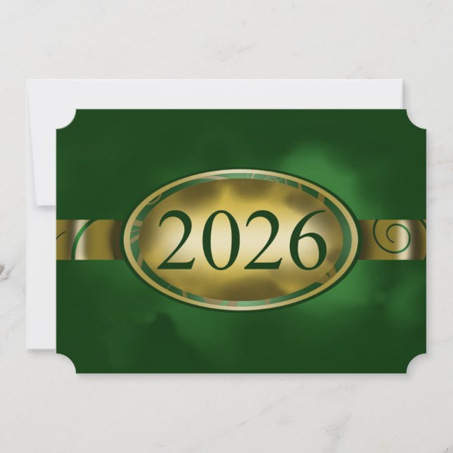 Green and Gold Floral Button 2026 Card (Front)