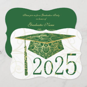 Green and Gold Floral Cap 2025 Graduation Party Invitation