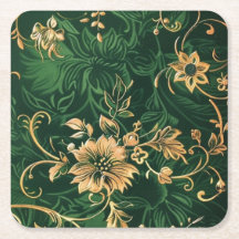 Green and Gold Floral Coaster