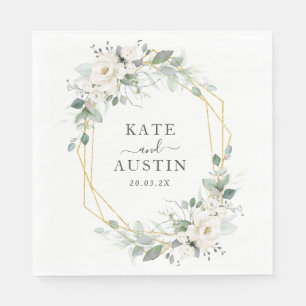 green and gold floral geometric greenery wedding napkin