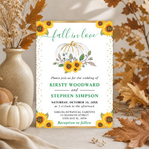 Green and Gold Floral Pumpkins Fall Wedding Invitation