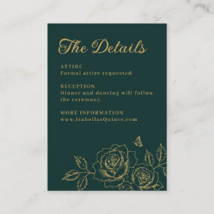 Green and Gold Floral Quinceañera Details Enclosure Card