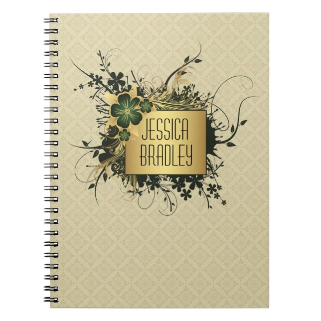 Green and Gold Floral Spray Notebook (Front)