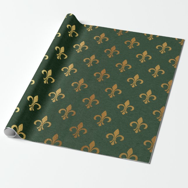 Green and Gold foil Christmas Wrapping Paper (Unrolled)