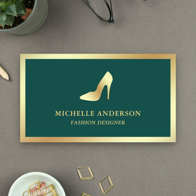 Green and Gold Foil High Heels Stilettos Business Card (Creator Uploaded)