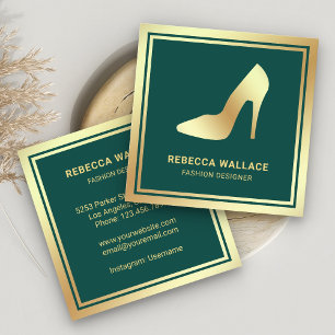 Green and Gold Foil High Heels Stilettos Square Business Card