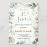 Green and gold foliage 30th Birthday Party Invitation<br><div class="desc">Elegant 30th Birthday Party Invitation bordered with greenish and golden leaves in watercolor style.</div>