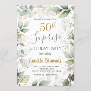 Green and gold foliage 50th Birthday Party Invitation