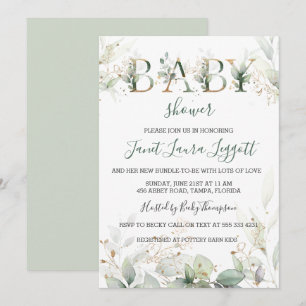 Green and gold foliage Baby Shower Invitation