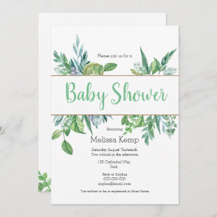 Green and Gold Foliage Baby Shower Invitation