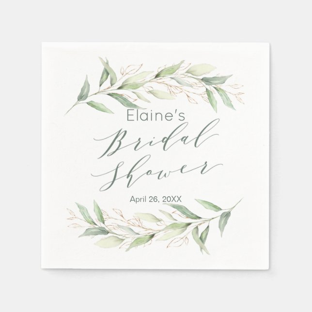 Green and gold foliage Bridal Shower Napkin (Front)
