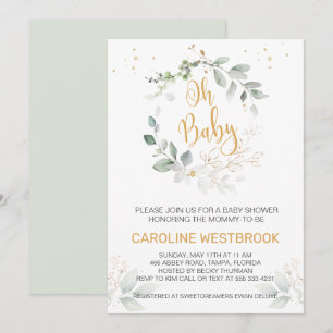 Green and gold foliage Oh Baby Shower Invitation