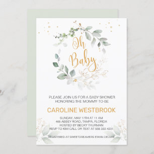 Green and gold foliage Oh Baby Shower Invitation