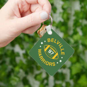 Green and Gold Football Jersey Number Photo Key Ring