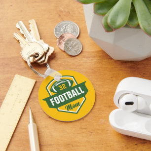 Green and Gold Football Mum Jersey Number Photo Key Ring