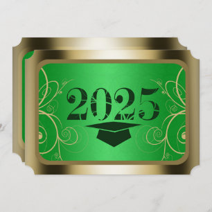 Green and Gold Frame Graduation Party Invitation