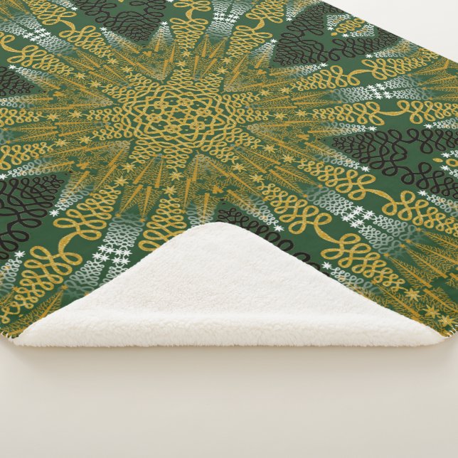 Green and Gold Geo Energy Mandala Sherpa Blanket (3/4)