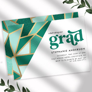 Green and Gold Geometric Graduation Party Invitation