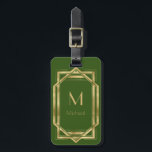 Green and Gold Geometric | Monogram & Name Luggage Tag<br><div class="desc">Elegant and chic Green and gold art deco geometric frame with monogram. This is a template ready for you to personalise with your initial. Inspired by the 1920's Gatsby  Art Deco style. Great for speakeasy party or just regular poker night.</div>