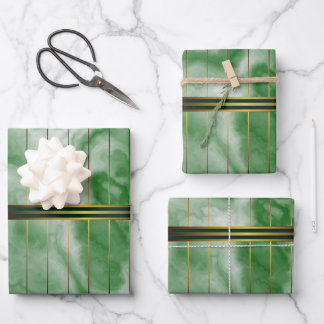 Green And Gold Geometric Stripes Emerald Marble Wrapping Paper Sheet